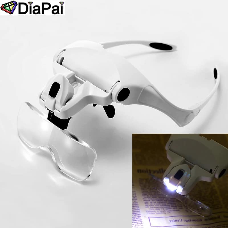DIAPAI Diamond Painting Embroidery 1.0X 1.5X 2.0X 2.5X 3.5X Adjustable 5 Lens Loupe LED Light