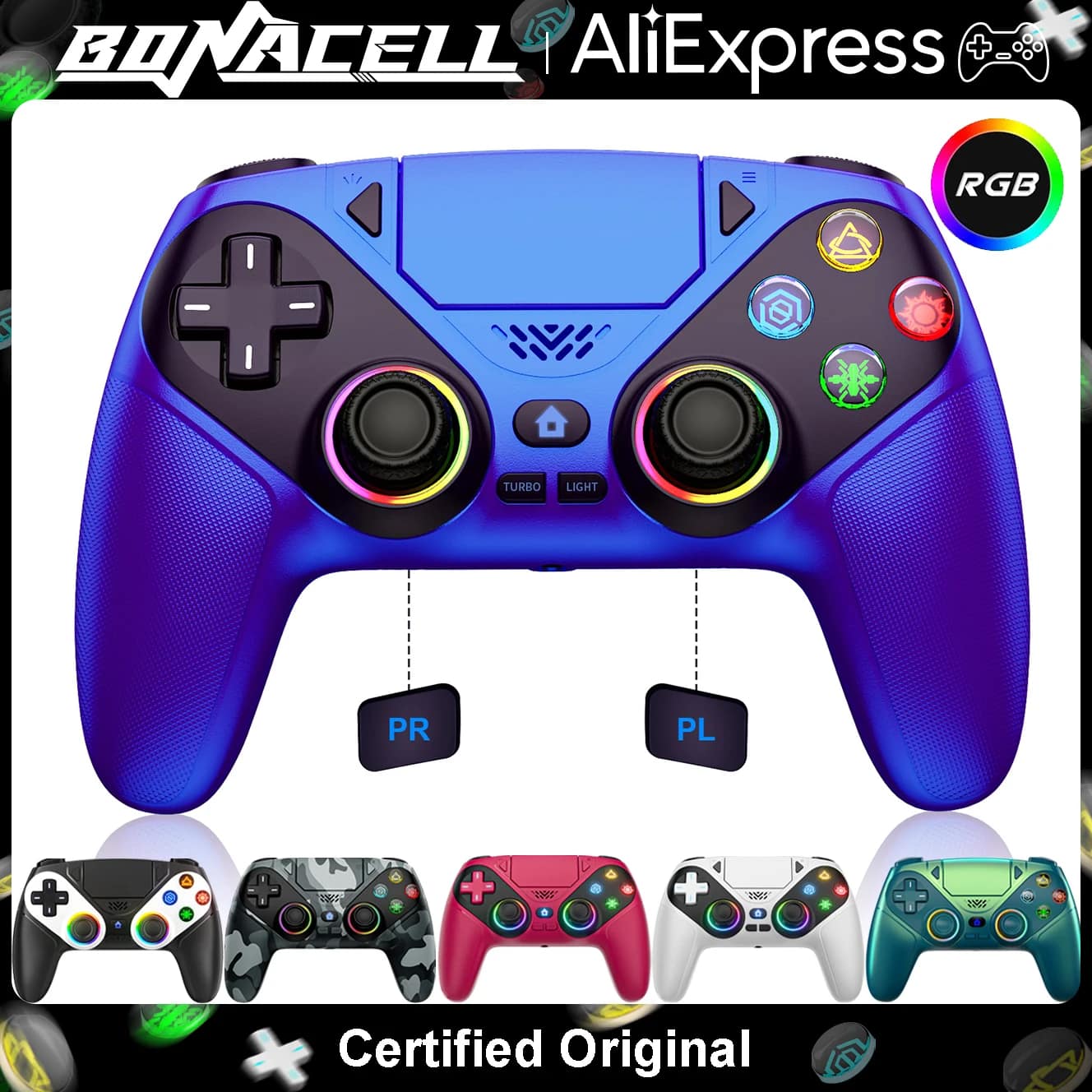 Controller for Playstation 5/PS5/PS5 Pro/Slim/PC,Wireless Gamepads RGB Joystick Turbo/Marco Program Dual Vibrate Game Controle