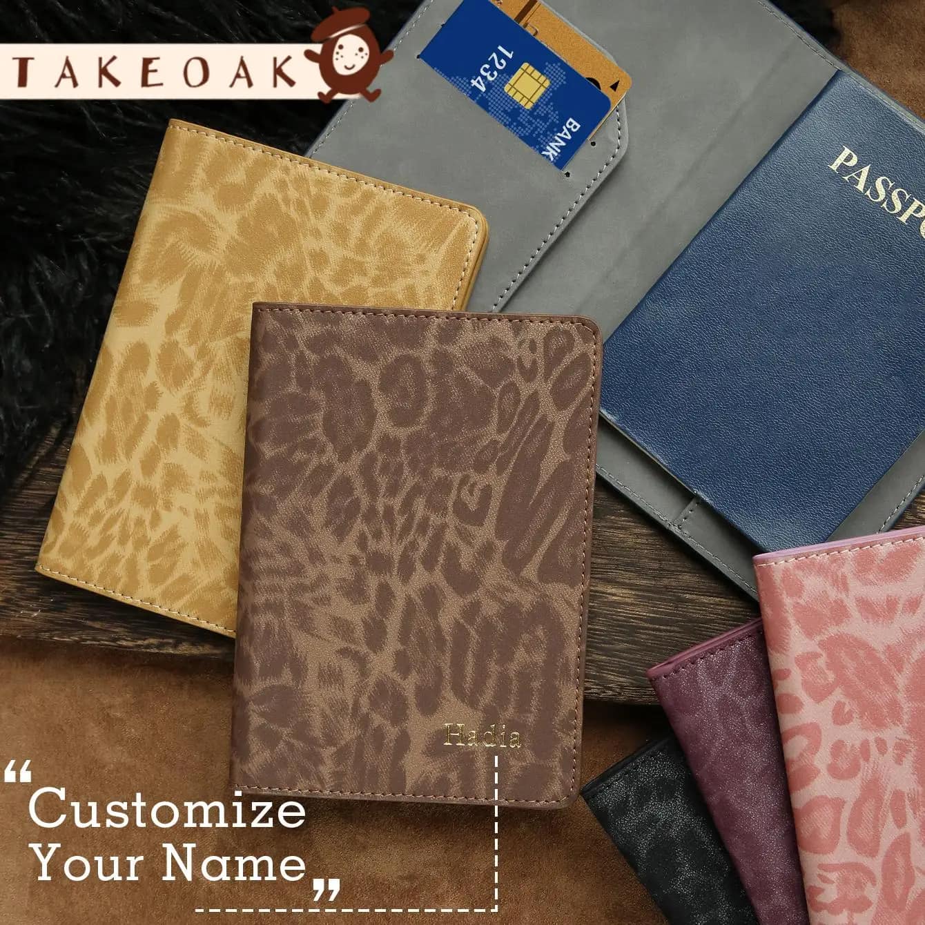 Custom Name Pattern Leopard Print Passport Holder Personalized Passport Cover with Print Handmade