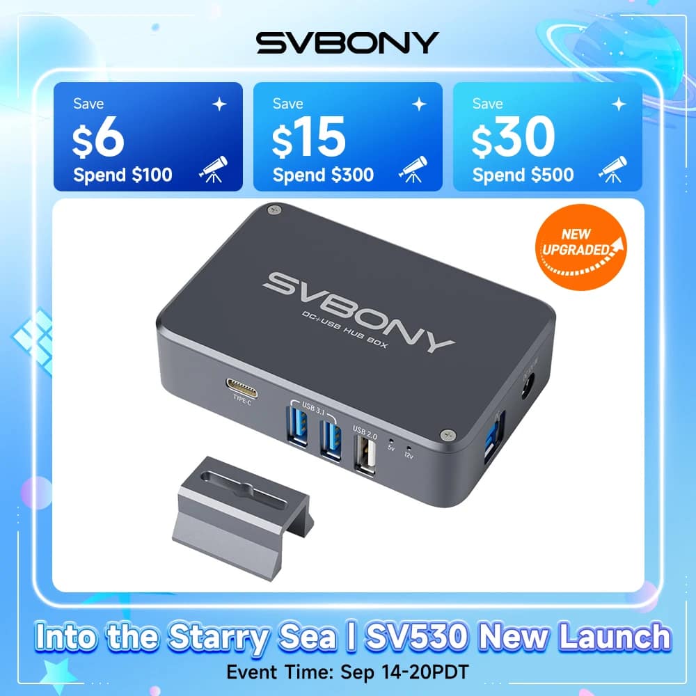 SVBONY SV241 Astronomy DC+USB HUB Box Astronomy Telescope Power Adapter High-Speed Output &Type-C Interface for Astrophotography