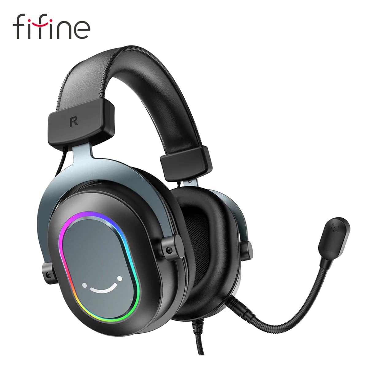 FIFINE USB Gaming Headset with 7.1 Surround Sound/Line Control/3EQ Mode,RGB Headphone with Mic,Plug and Play,for PC/PS5 -H6