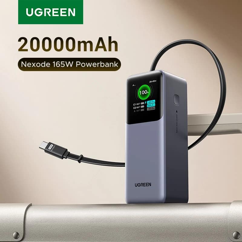 UGREEN Nexode 165W 20000mAh Power Bank PD3.0 100W Fast Charging Portable Charger for MacBook Pro Laptop USB-C External Battery