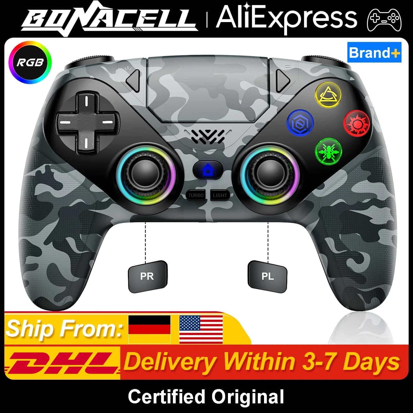 For PlayStation 5 PS5/PS5 Pro/Slim/PC Controller,RGB Light Wireless Gamepads Marco/Turbo Func Hall Effect Joystick Game Control