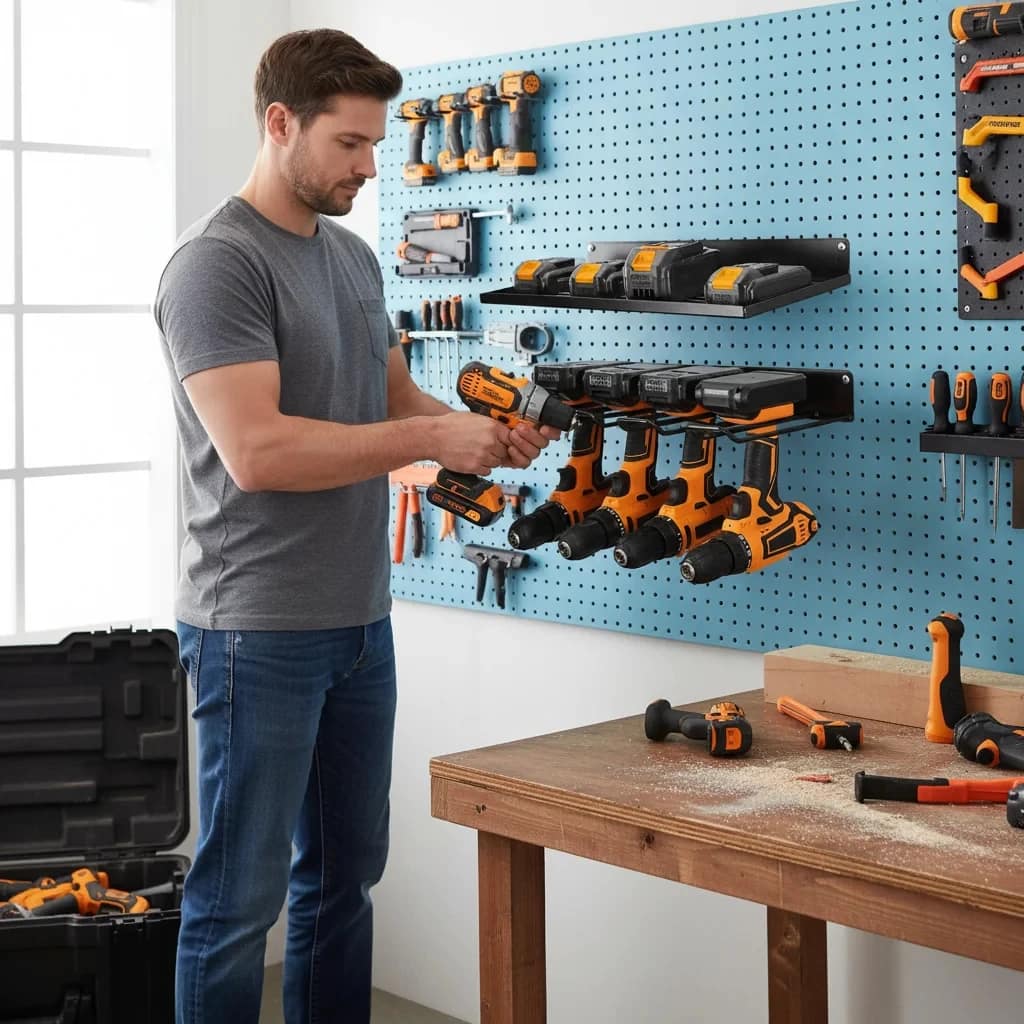 Power Tool Wall Mount Holder Heavy Duty Pegboard Wall Storage Tool Set Drill Screwdriver Storage Rack for Workshop/Garage