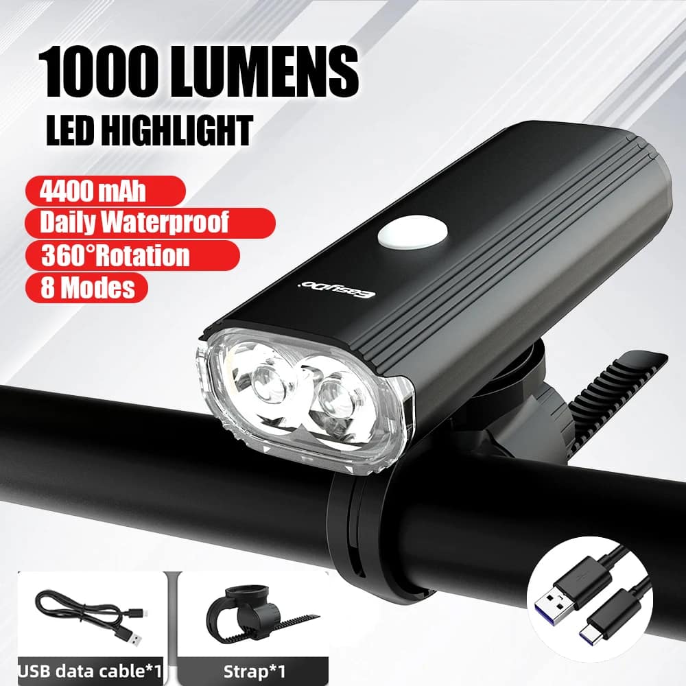 EasyDo Bicycle Front Light USB Rechargeable Bike Headlight 1000 Lumens High Power Led Flashlight for MTB Road Bike Accessories