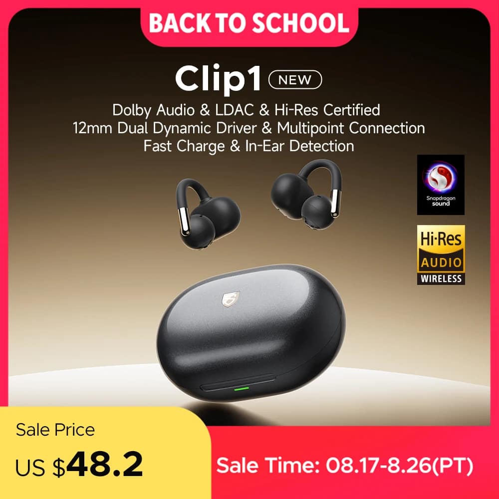 SoundPEATS Clip1 Open Ear Wireless Headphones Dolby Audio Bluetooth 5.4 Earphone Clip On Sports Earbuds with Hi-Res LDAC, IPX5