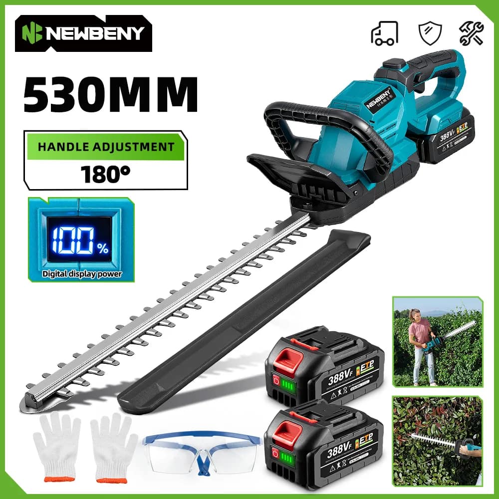 NEWBENY 3000RPM 530MM Electric Hedge Trimmer Cordless Pruning Saw Lawn Mower Garden Cutting Tools for Makita 21V Battery Pin