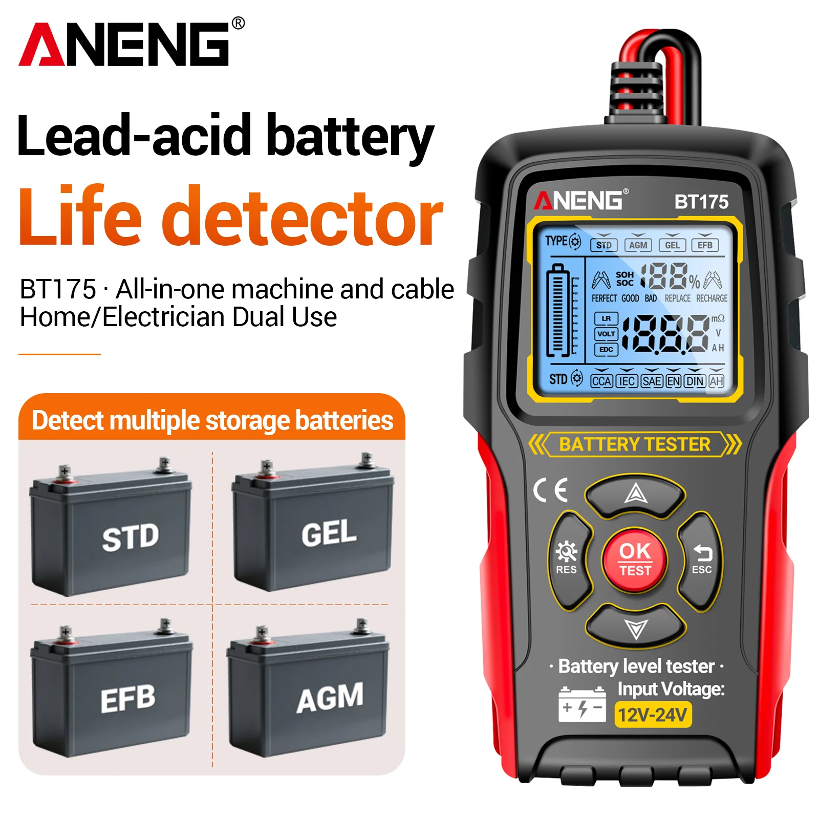 ANENG BT175 Auto Power Off NCV Detection AC DC Voltage Current Ohm Hz Test Backlit Display Portable Safety Electric Test Tool
