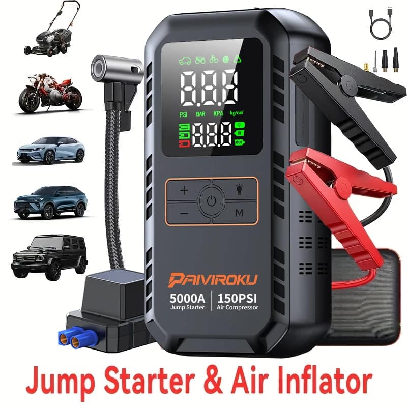 PAIVIROKU 5000A Car Jump Starter with Air Compressor 150PSI Air Pump Auto Battery Booster Portable