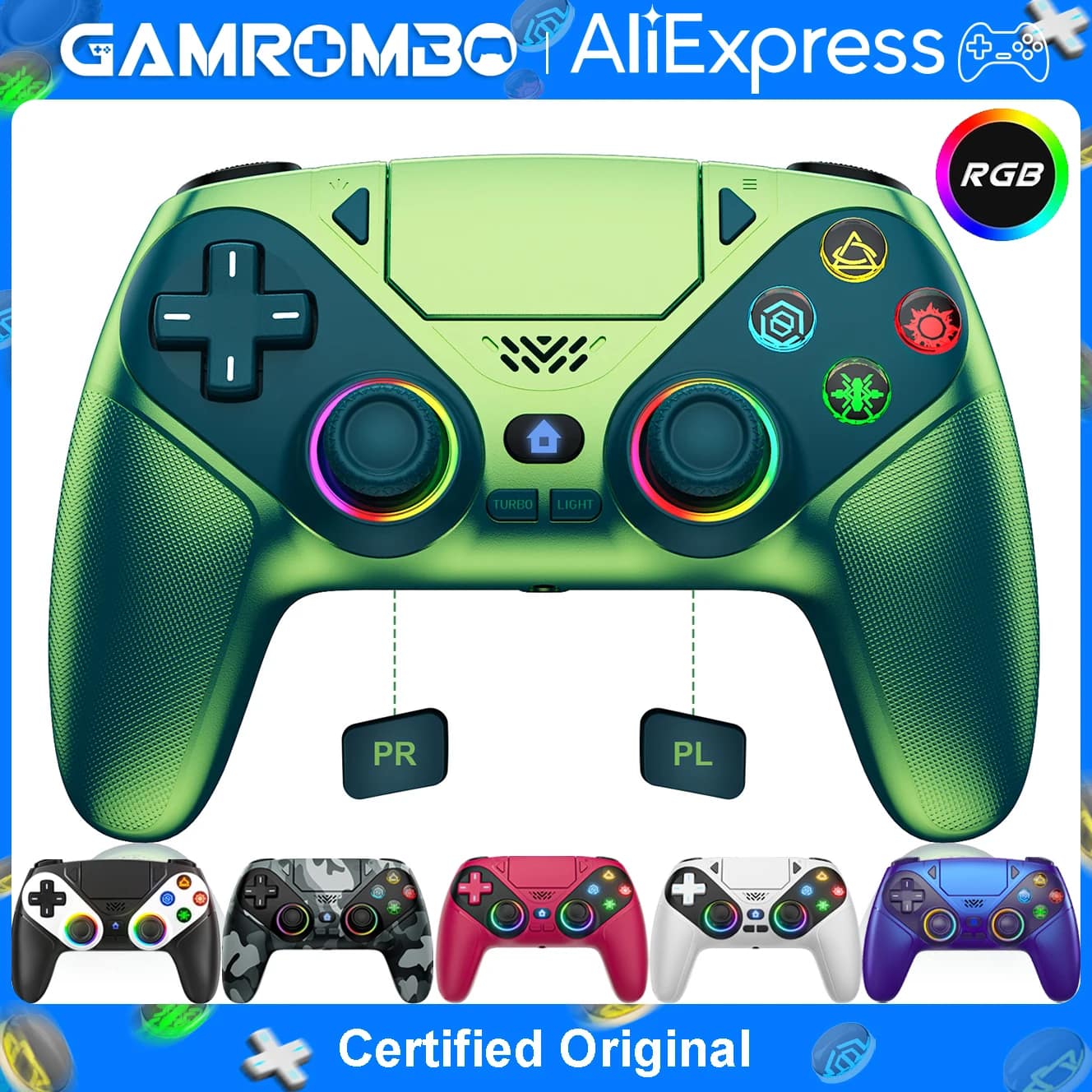 Wireless Controller For Playstation 5 PS5/PS5 Pro/Slim/PC RGB LED Game Joystick Dual Vibration Marco/Turbo Programmable Gamepads