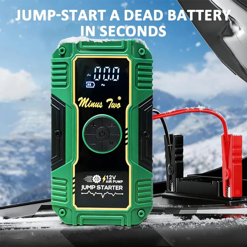 Ultimate Car Emergency Kit: 12V Jump Starter, Tire Inflator & Power Bank with Light - Portable Battery Booster and Phone Charger