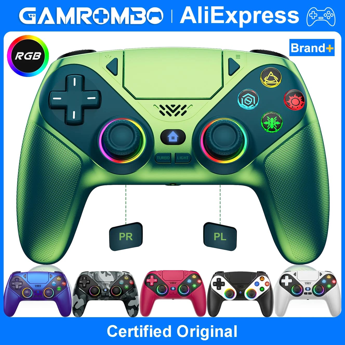 Wireless Controller For Playstation 5 PS5/PS5 Pro/Slim/PC RGB LED Game Joystick Dual Vibration Marco/Turbo Programmable Gamepads