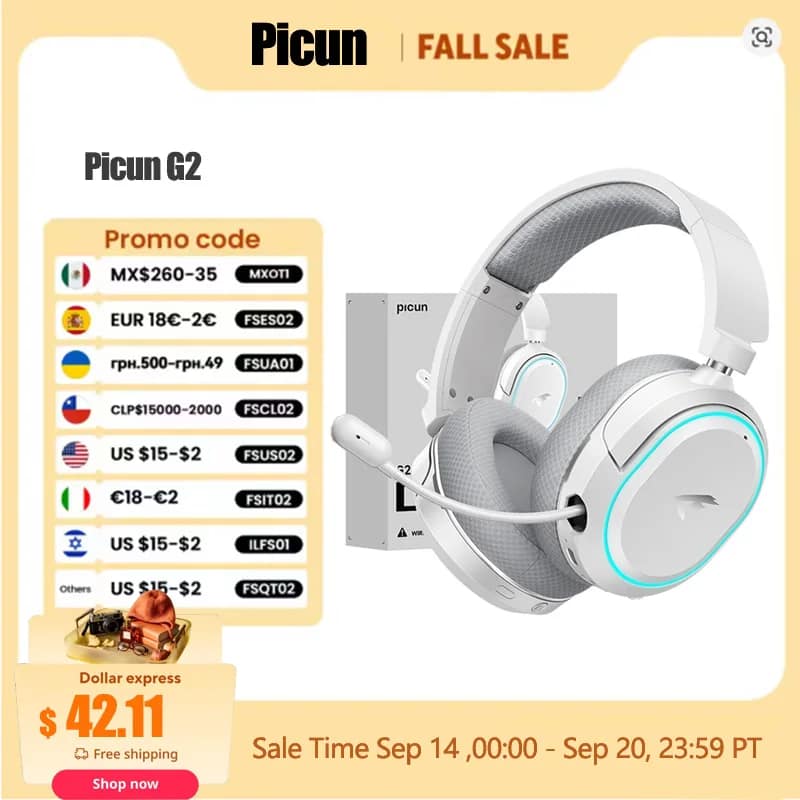 Picun G2 2.4GHz Bluetooth Wireless Gaming Headset For PC PS4 PS5 Phone Switch 5ms Low Latency 7.1 Surround Wired Headset ENC Mic