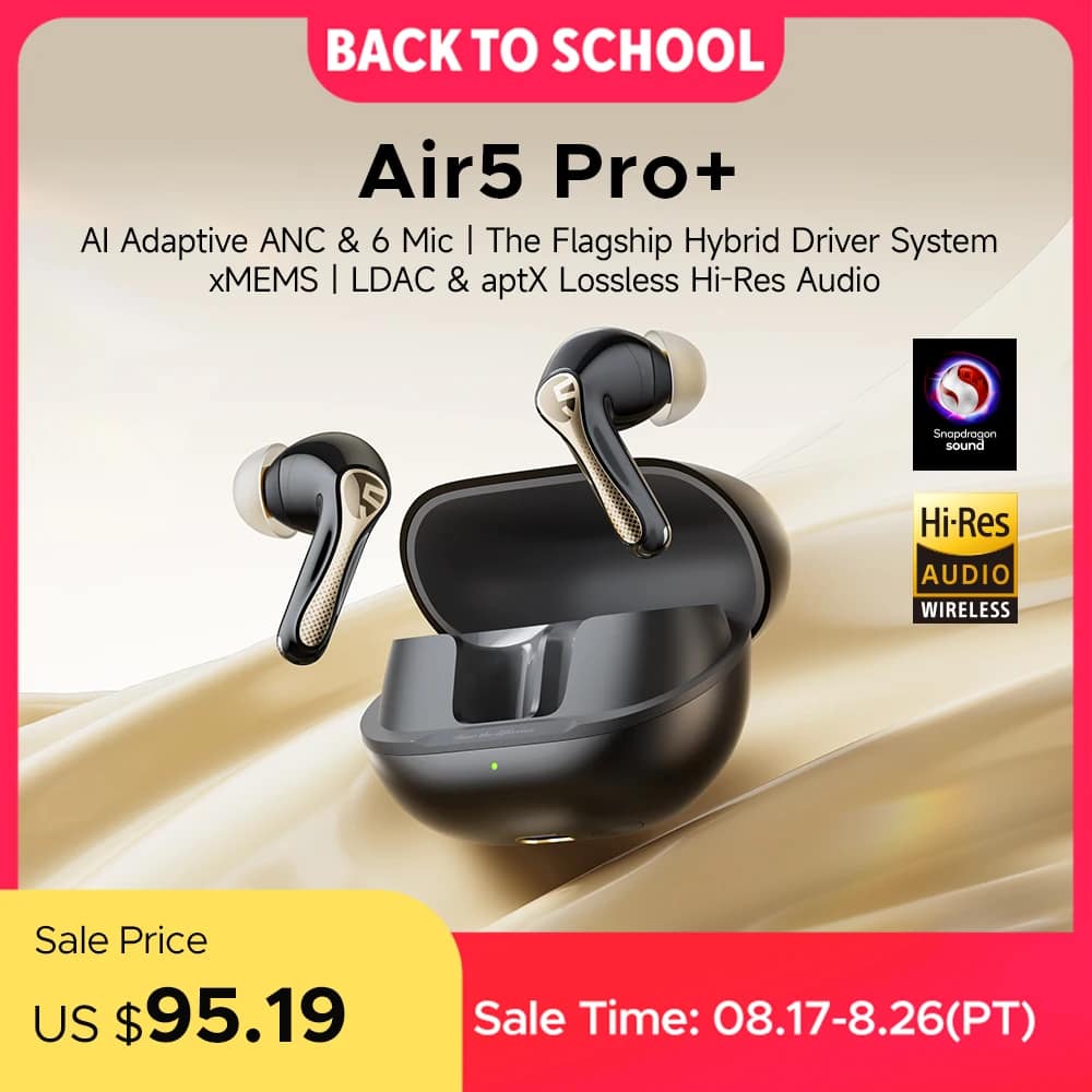 SOUNDPEATS Air5 Pro+ XMEMS Bluetooth Earphones 55dB Hybrid Adaptive ANC Earbuds, Hi-Res Wireless, LDAC/aptX Lossless Headphones