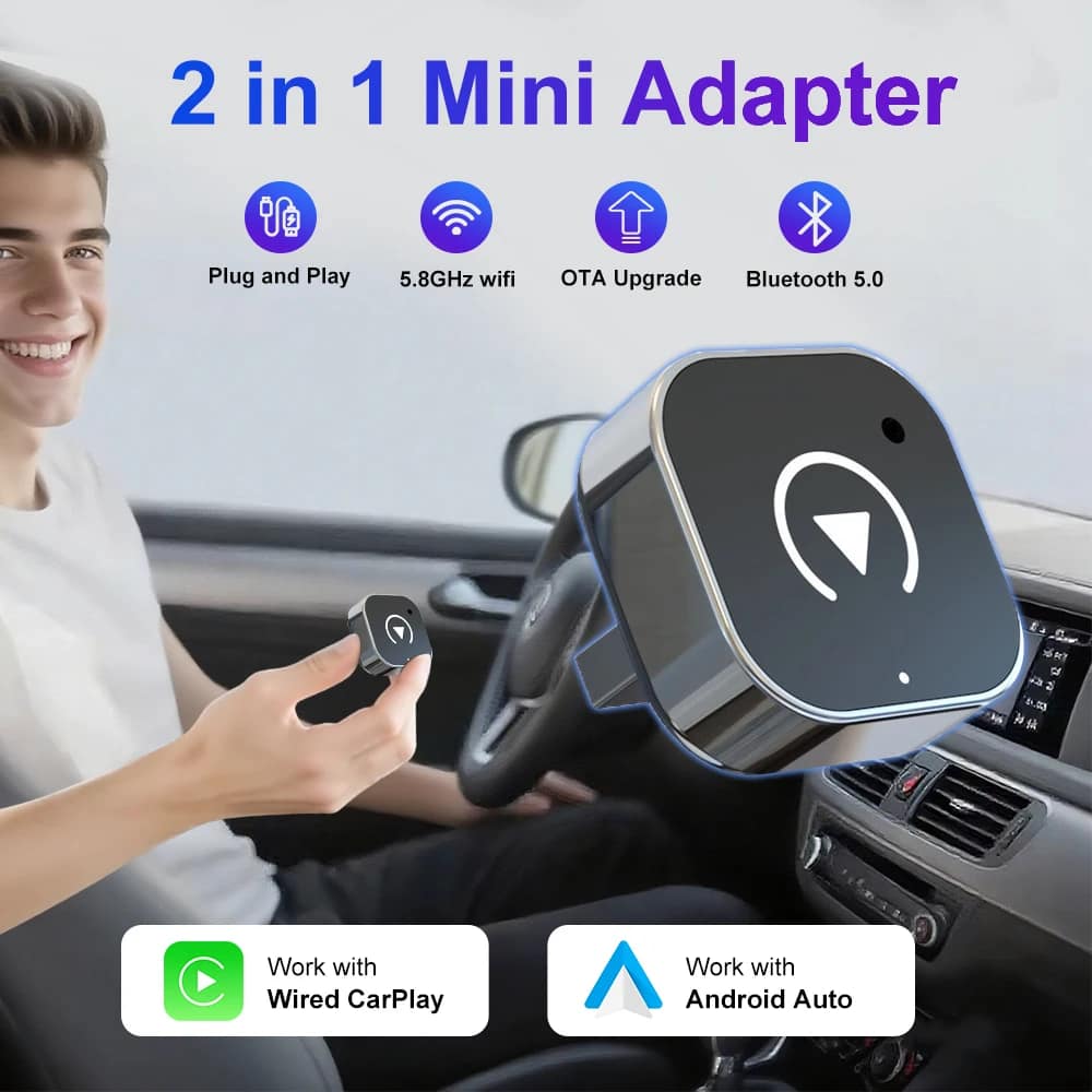 2026 2in1 CarPlay/Android Auto Adapter Wired to Wireless Dongle for Apple & Android Plug and Play Universal Car Accessory Newest