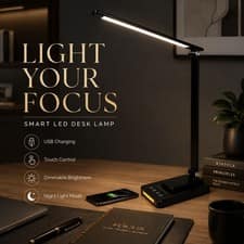 LED Desk Lamp Black USB Dimmable Touch Control Home Office Study Table Lamp