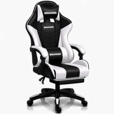 Gaming Office Chair Leather Faux Swivel Boulevard Ergonomic Black White Footrest