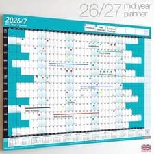 Mid Year Wall Planner Calendar 2026/2027 14 Months Academic Chart Calender A2 A1