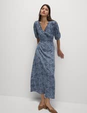 Marks & Spencer Womens Viscose Tea Midi Dress in Blue Mix - M&S