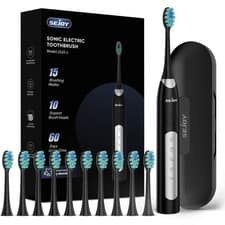 SEJOY 10Brush Heads Electric Toothbrush 5Modes Travel case USB Charge Deep Clean