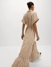 Marks & Spencer Womens Brown Mix Striped Cotton Shirt Midaxi Dress - M&S
