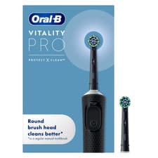 Oral-B Vitality Pro Black Electric Toothbrush Rechargeable with Smart Timer + 2