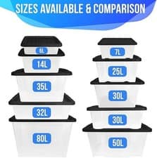 Clear Plastic Storage Boxes With Black Lids Home Kitchen Stackable Reusable Box