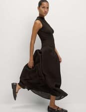 Marks & Spencer Womens Cotton blend Midi Dress in Chocolate - M&S