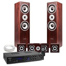 HF5W Walnut 5.0 Surround Sound System with AV550 Bluetooth Amplifier Home Cinema