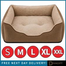 BROWN PET DOG BED CAT BEDS LUXURY SOFT WASHABLE FLUFFY CUSHION BASKET ALL SIZES