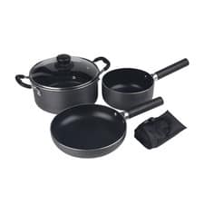 Hi-Gear Lightweight 3 Piece Family Camping Cookset, Includes Carry Bag
