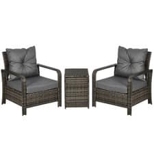 Outsunny PE Rattan Garden Sofa Set w/ 2 Chairs & 72 L Storage Table, Grey