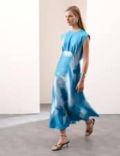 M&S - Autograph Womens Blue Mix A line Midi Dress