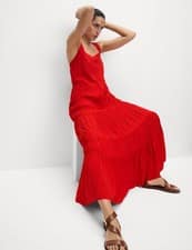 Marks & Spencer Womens Viscose Tiered Dress in Tomato - M&S