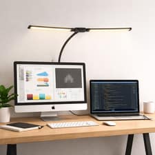LED Desk Lamp Clamp 15W Dual Head USB Dimmable 3 Colour 10 Brightness Office