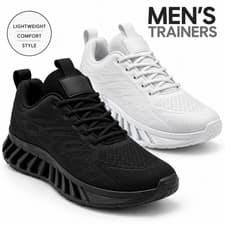 Mens Lightweight Trainers Running Walking Sports Gym Casual Shoes Black White UK