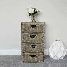 Seagrass 4 Drawer Storage Unit Bow Front Natural Home Storage Tower 69cm x 38cm