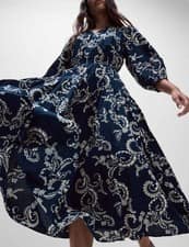 Marks & Spencer Womens Cotton Blouson Floral Dress in Navy Mix - M&S