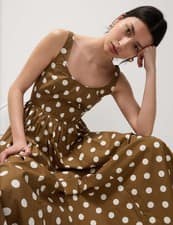 Marks & Spencer Womens Brown Mix Polka dot Cotton Midi Dress - M&S