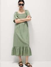 Marks & Spencer Womens Soft Khaki Cotton Blouson Midaxi Dress - M&S
