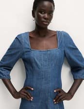 Marks & Spencer Womens Denim Cotton Skater Midi Dress - M&S