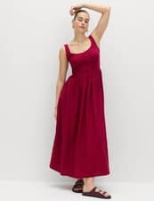 Marks & Spencer Womens Raspberry Linen Blend Corset Midi Sleeveless Dress - M&S