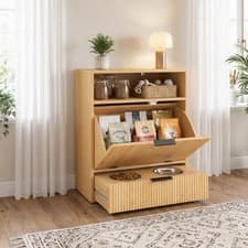 PawHut Pet Feeder Station with Storage, 2 Raised Stainless Steel Bowls, Oak