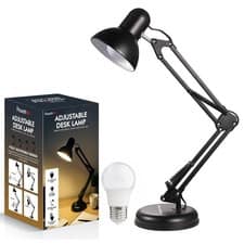 Desk Lamp Swing Arm Adjustable Flexible Clamp Office Desk Light Inc Bulb UK Plug