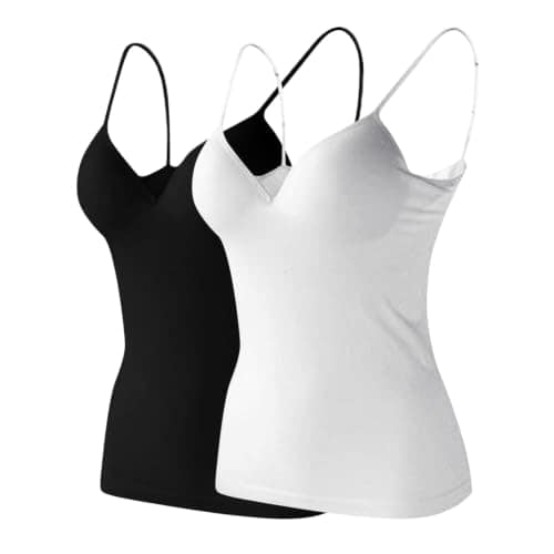 2 Pack Womens V-Neck Camisole Tops, Soft Stretch Spaghetti Strap Cami Vest