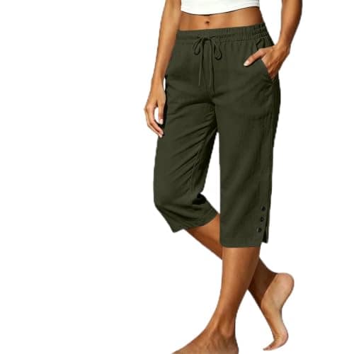 Womens Capri Pants Drawstring Elastic Waist Casual Trousers with Pockets