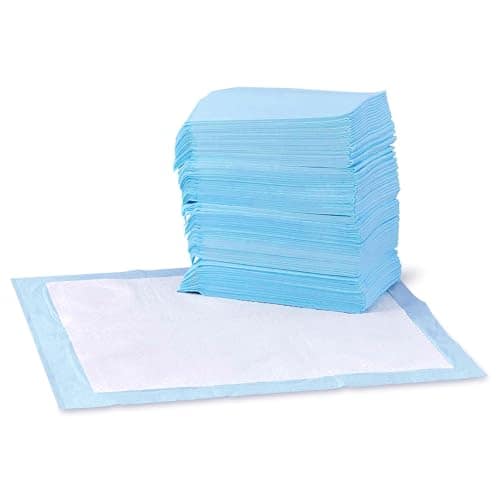 Amazon Basics Dog and Puppy Training Pads, Leakproof, 5-Layer Design with Quick-Dry Surface, Regular, Blue,Pack of 100