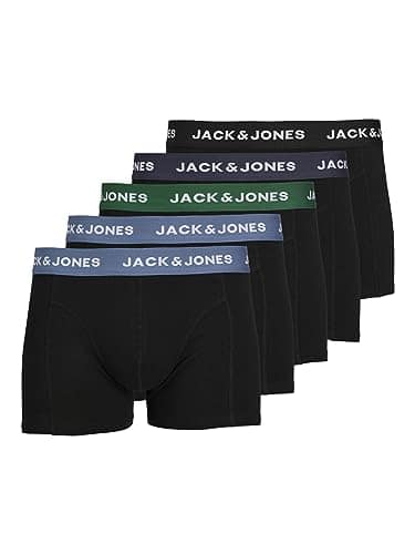 JACK & JONES Mens Jacsolid Trunks 5 Pack Op Boxer Shorts, Black - White, M UK