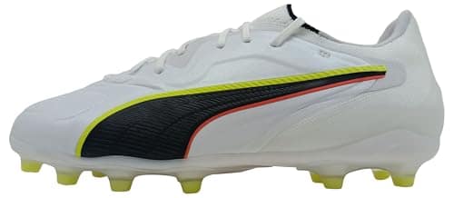 PUMA Unisex King 20 PRO Firm Ground/Artifical Ground Football Boots, PUMA White-Glowing Red-Yellow Alert, 9.5 UK
