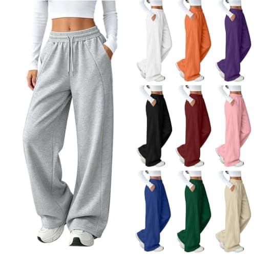 Womens Pants Straight Leg Joggers Tracksuit Bottoms with Pockets Drawstring Elastic Waist Wide Leg